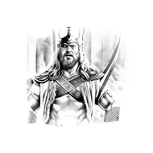 Norse Mythology Scenes With Odin And Thor Battling Giants