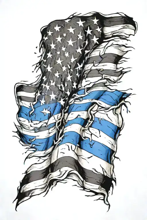 Shredded Thin Blue Line Flag