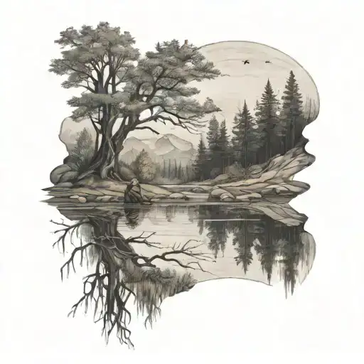 Lone Traveler On The River Bank On The Mountain Fen