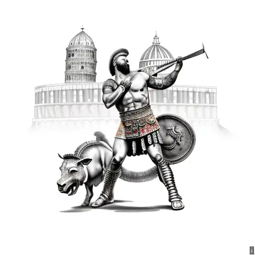 Roman Gladiator In Front Of Colloseum