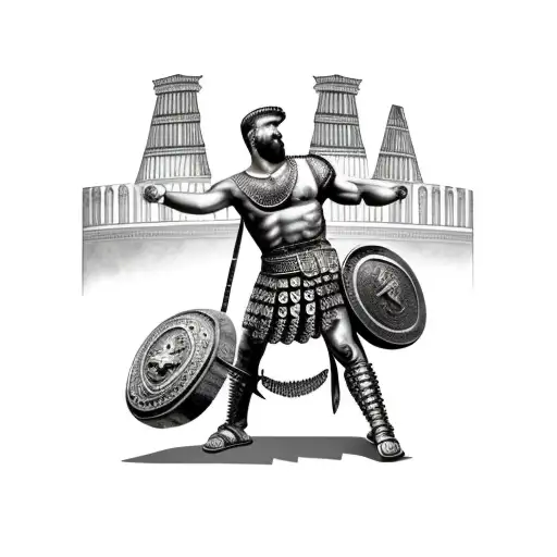 Roman Gladiator In Front Of Colloseum