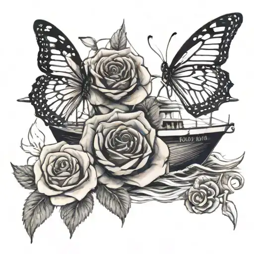 2 Butterflies A Boat Anchor And Rose