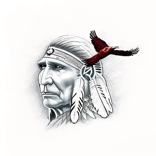 Red Indian With Eagle Above Head