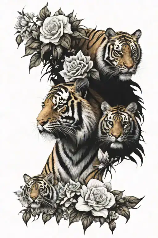 Tiger Family With Flowers For Filler