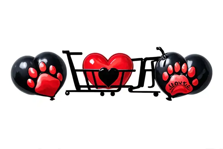 Prison Heart Symbolizing Love With Black Ballon Attatch To Shopping Cart And A Paw Tattoed On Heart