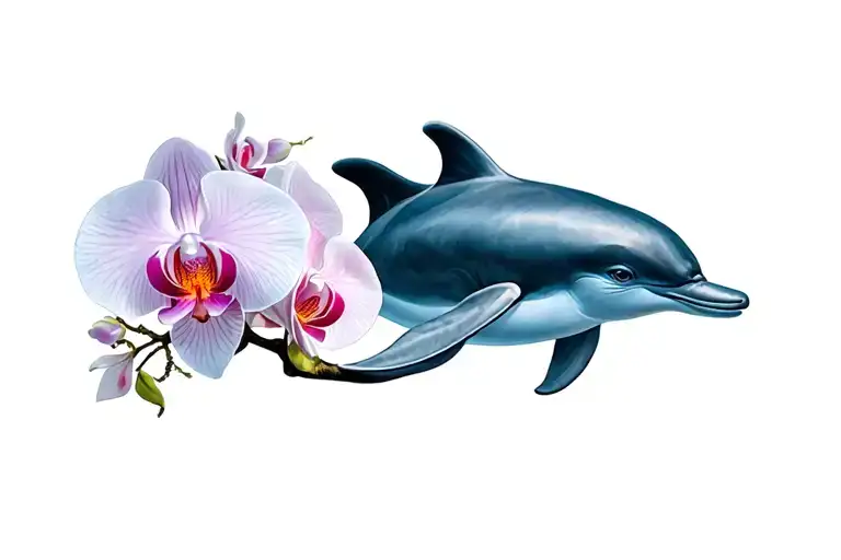 Dolphin And Orchid Intertwined