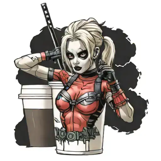 Female Blonde Deadpool Trapped In A Starbucks Cup Thats Half Full