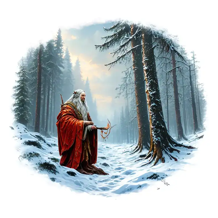 Veles God Snow Forest Scene