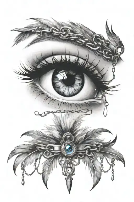 Eye With Chains And Glass And Feather