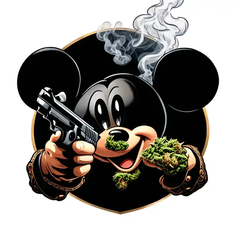 Gangster Mickey Mouse Smoking Weed With A Gun In His Hands