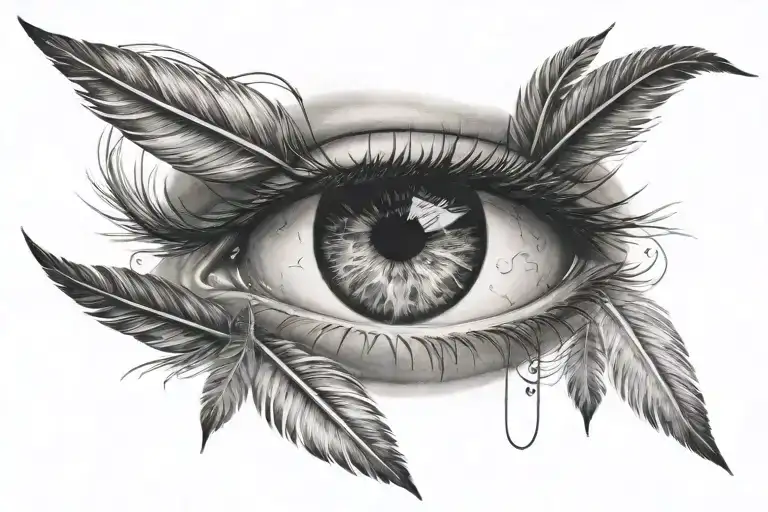 Eye Withand Glass And Feather