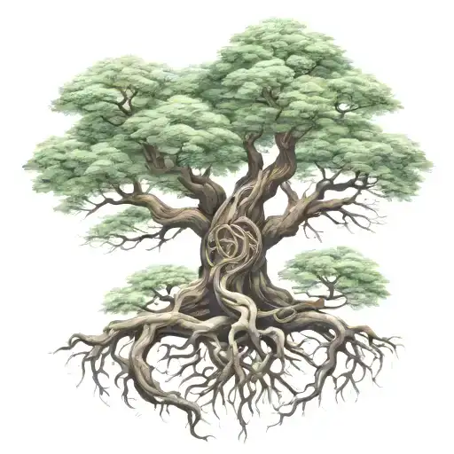 Yggdrasil Tree With Entertwined Roots Forming Around It