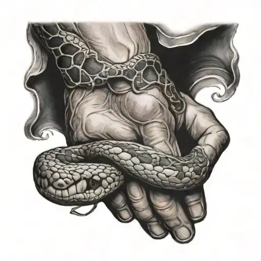Snake Biting Hand Holding