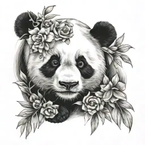 Panda And Flowers Growing