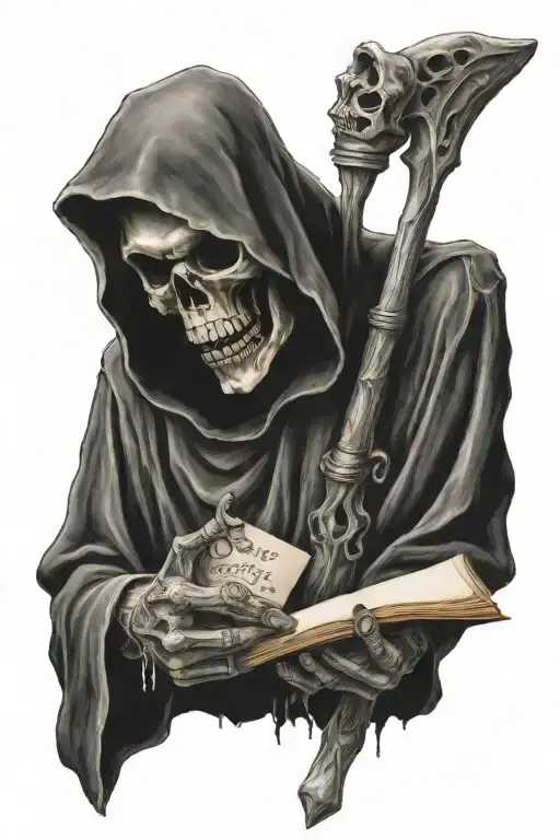 Grim Reaper Holding A Note Intertwined