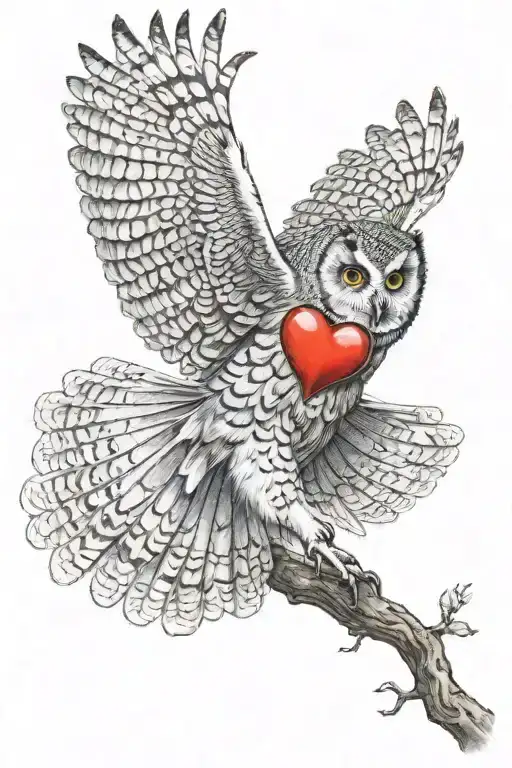An Owl Flying To The Right And Holding A Heart In Its Claws As It Flies