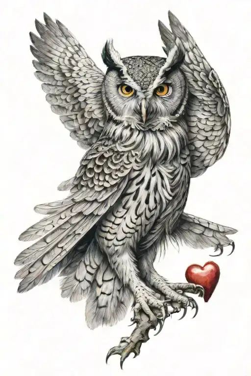 An Owl Flying To The Right And Holding A Heart In Its Claws As It Flies