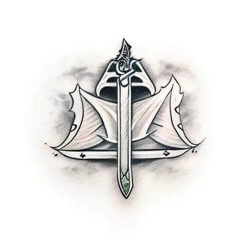 A Sword With A Leaf Symbol On The Handle