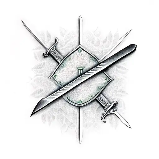 A Sword With A Small Leaf Symbol On The Handle