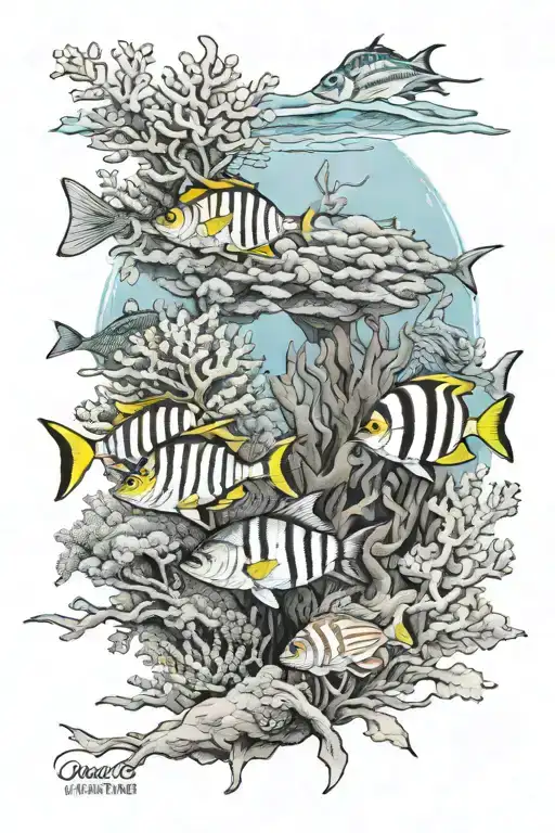 Saltwater Reef With Saltwater Fish Swimming
