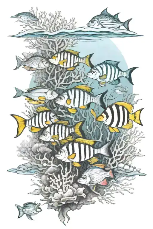 Saltwater Coral Reef With Saltwater Fish Swimming