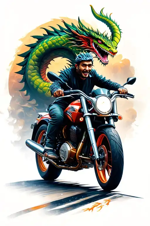 Man Riding A Motorbike With Shenron Behind Him