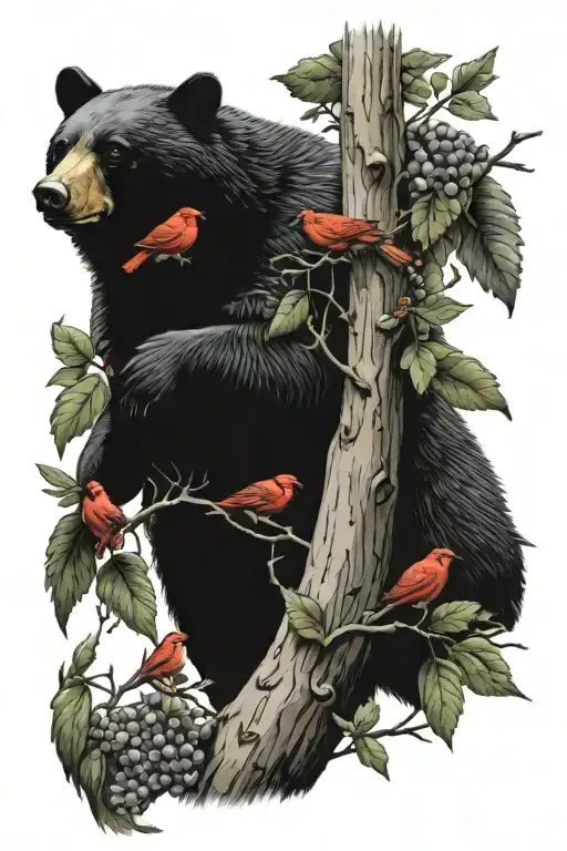 Beehive Bees Black Bear With Tree With Cardinals