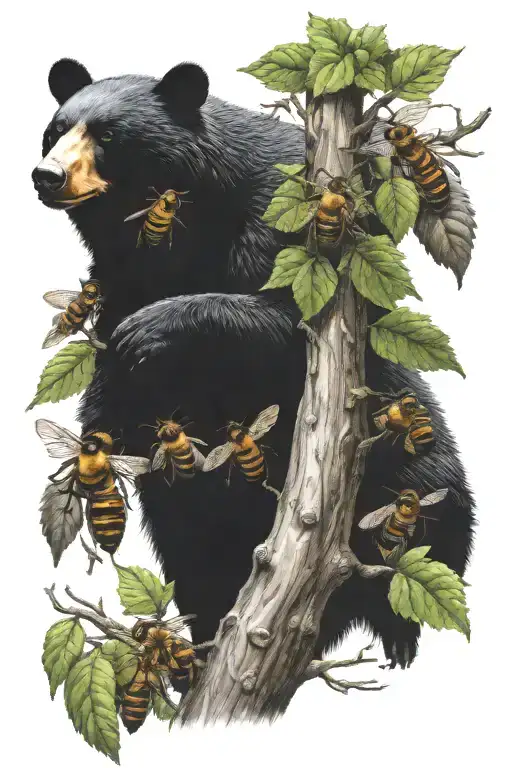 Beehive Bees In Tree Black Bear