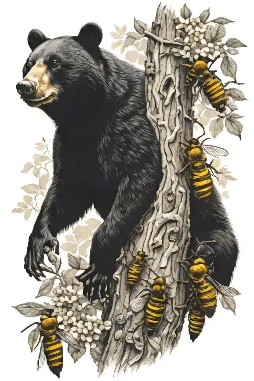 Beehive Bees In Tree Black Bear