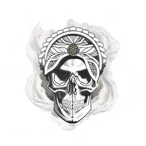 Skull With Laurel Wreath And Greek Mosaic