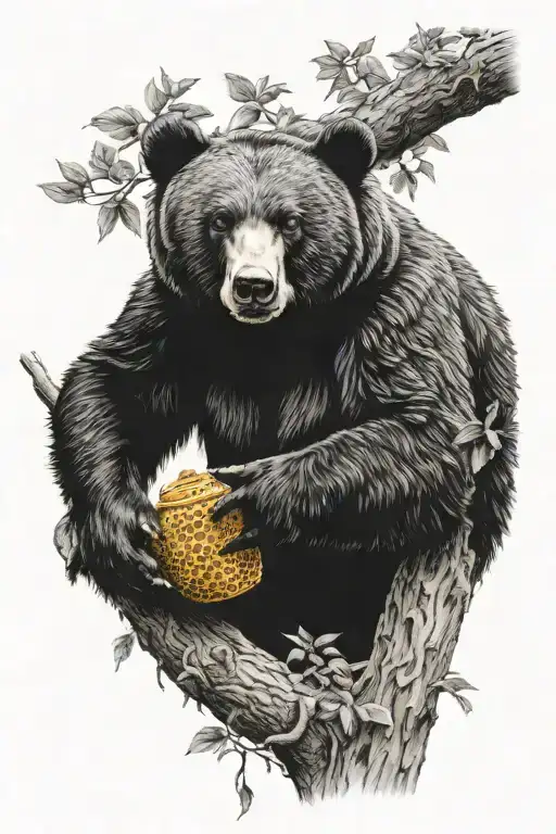Beehive Honey In Tree Black Bear Holding