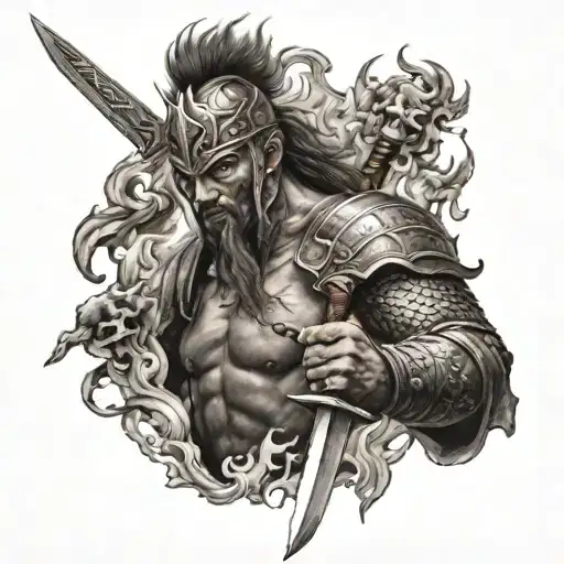 Warrior With Sword Surrounded By Flames