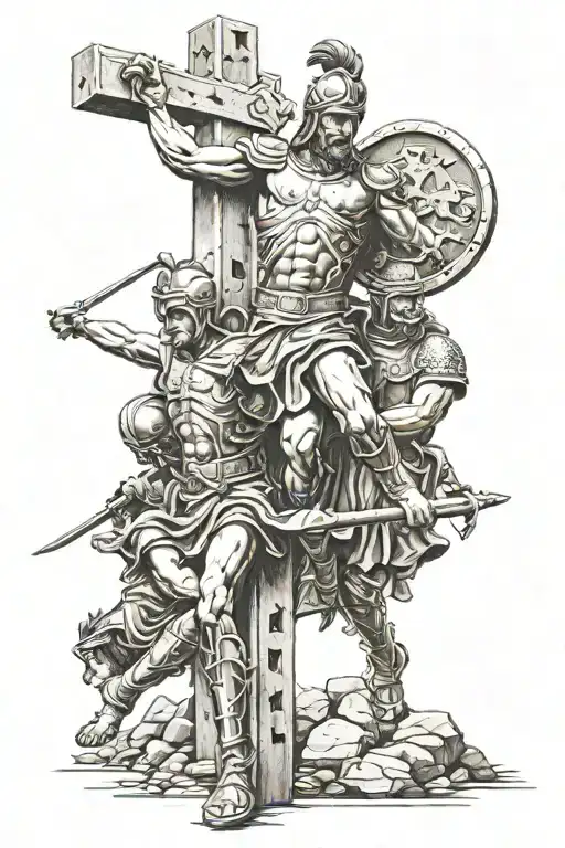 Cross With Roman Soldiers Fighting Gauls
