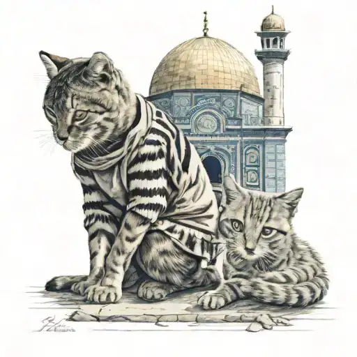 Palestinian Child Feeding Bread To A Cat In Front Of Al Aqsa Mosque