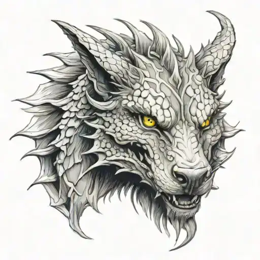 Dragon With Half A Wolf's Head