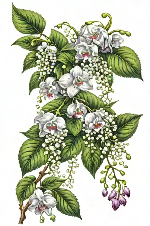 A Cascade Of Flowers With Lily Of The Valley Flowers And Hawthorn Flowers And Chrysanthemum Flowers