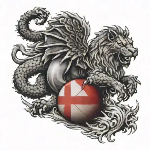 Welsh Dragon And A Lion Merging Together With Welsh Flag Holding A Rugby Ball