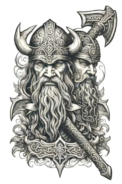 Two Viking Axes Crossed Under Odin God
