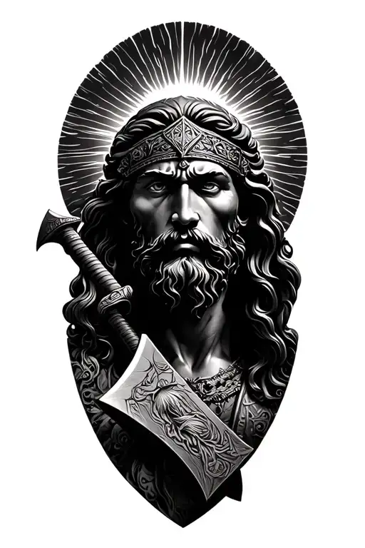 God Perun With An Axe And The Sun Surrounded