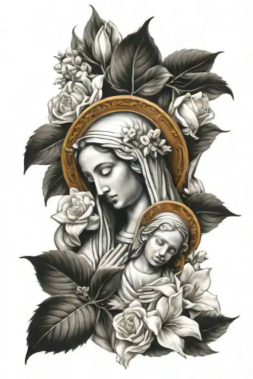 God And Virgin Mary And Flowers