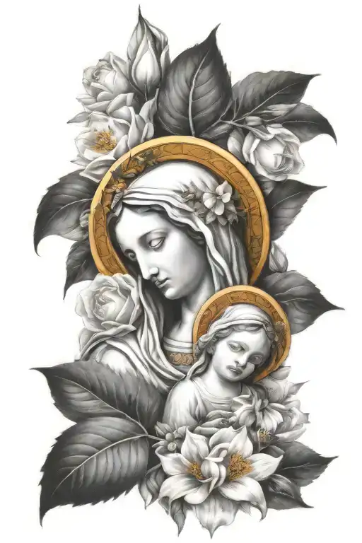 God And Virgin Mary And Flowers