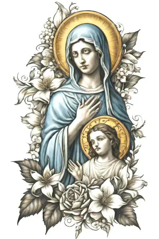God And Virgin Mary And Flowers