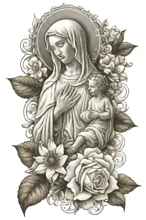 God And Virgin Mary And Flowers