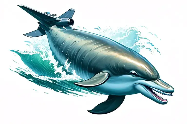 A Plane Flying Over A Dolphin Swimming