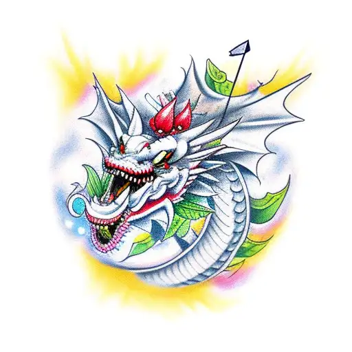 Dragon With Flowers And Clown