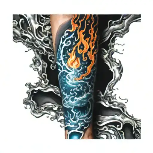 Sleeve With Fire And Water Themed
