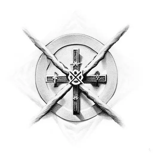 Wooden Cross With Crown Of Thorns At The Top