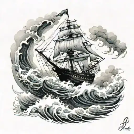 Black Pearl Ship Sailing Through Stormy Seas