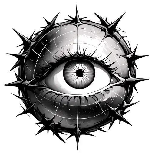Globe Surrounded By Thorns With Eye Inside The Globe With Outlined Star In The Eye