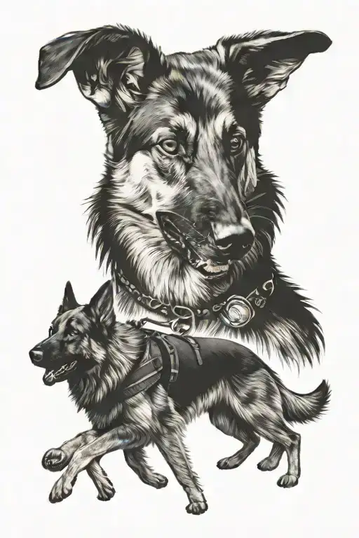 German Shepherd With Owner Walking